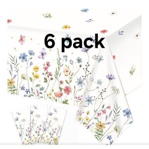 6 Pack Spring Floral Wildflower Butterfly Plastic Table Clothes, 54x108 In